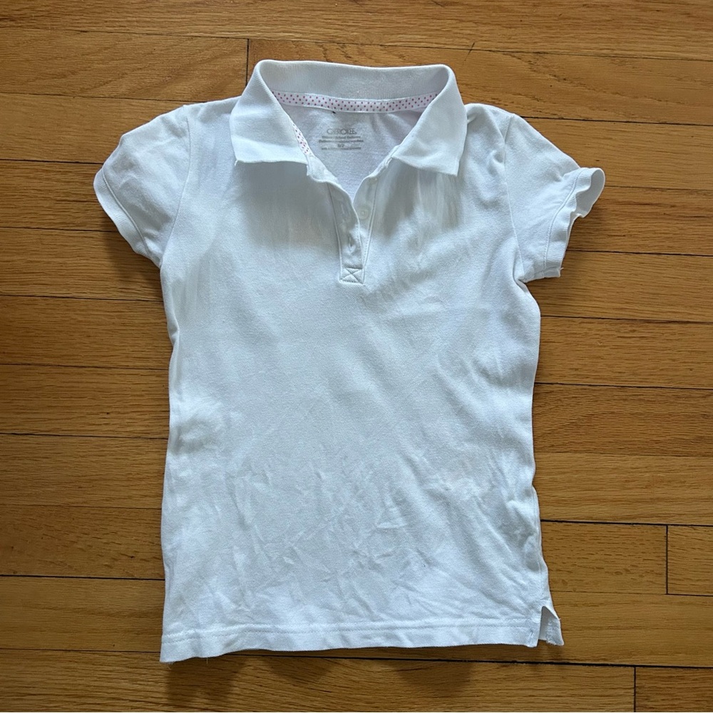 Cherokee Ultimate School Uniform Girls White collared polo shirt in size Small